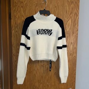Snow Bunny Cropped Cream & Black Turtleneck Sweater